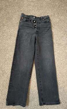 Levi's Ribcage Straight Ankle Jeans 25x27 Black Button Fly